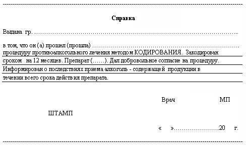 Справка о кодировании от алкоголизма в Уфе